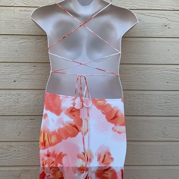 Cryptographic Tie Dye Backless Orange Maxi Dress - Picture 5 of 14
